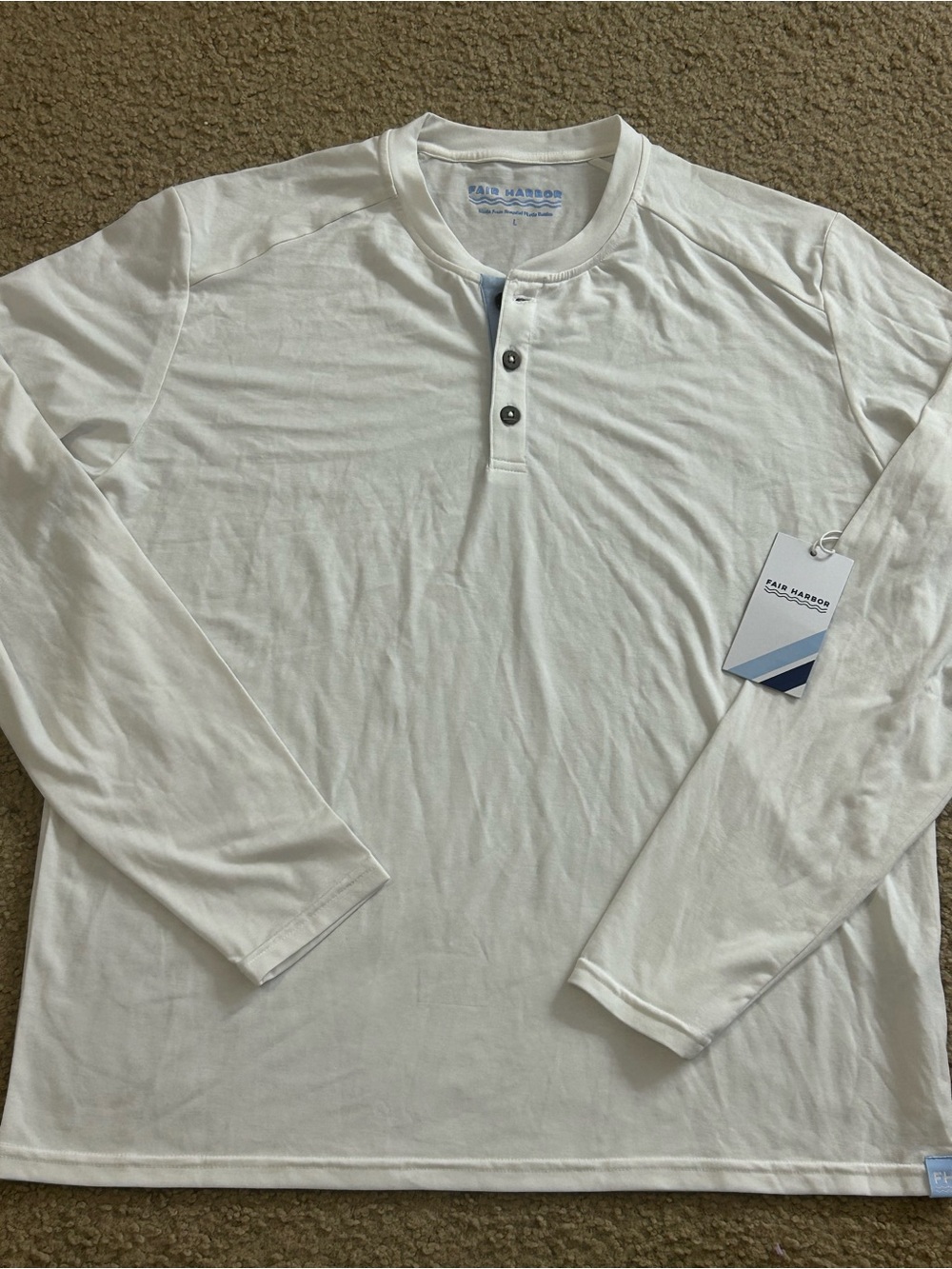 Fair Harbor Henley Shirt L White Long Sleeve Performance Recycled Polyester NWT - Picture 8 of 8